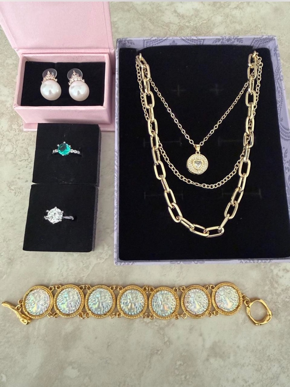 Gold Layered Chain Necklace and Coin Bracelet Set - Women Jewelry